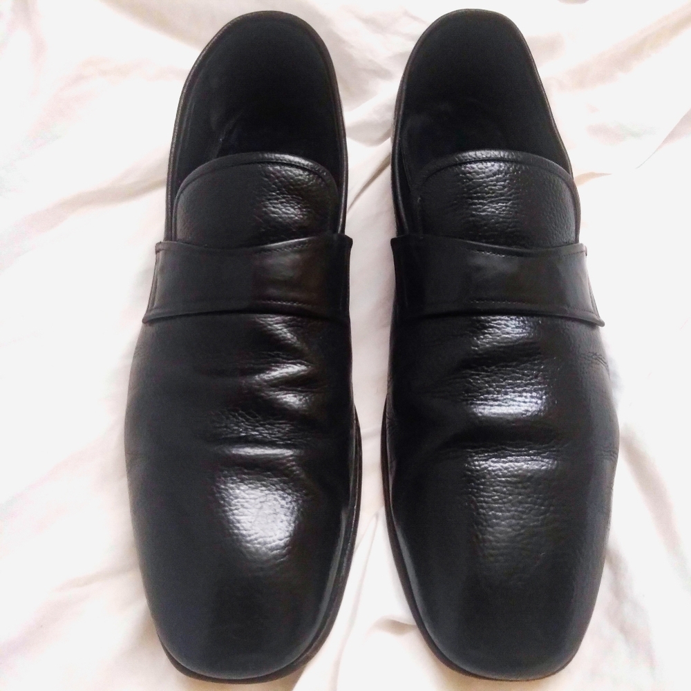 Salvatore Ferragamo Black Leather Slip On Loafers Mens 13 Luxury Designer Shoes